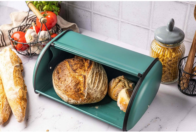 Kinghoff 1867 - Broodtrommel groot - RVS - Groen - Retro - 44 x 27 x 18,5 cm