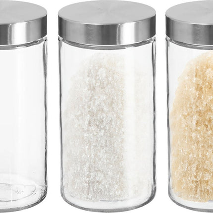3x stuks voorraadbussen/voorraadpotten 1,7L glas met RVS deksel - 1700 ml - Voorraadpotten met luchtdichte deksel