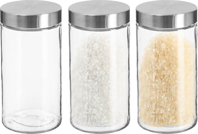 3x stuks voorraadbussen/voorraadpotten 1,7L glas met RVS deksel - 1700 ml - Voorraadpotten met luchtdichte deksel