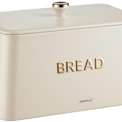 KINGHOFF Broodtrommel - Brooddoos - 35x23x21 cm - Beige met Gouden Details - Metaal & Bamboe - Hygienisch & Eenvoudig Schoonmaken - Broodbak