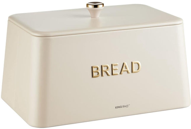 KINGHOFF Broodtrommel - Brooddoos - 35x23x21 cm - Beige met Gouden Details - Metaal & Bamboe - Hygienisch & Eenvoudig Schoonmaken - Broodbak