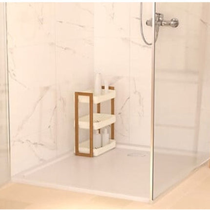 5Five Badkamer douche rekje - 3 laags - recht model - wit - kunststof/bamboe - 35 x 20 x 45 cm
