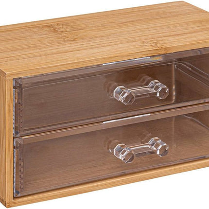5Five sieraden/make-up organizer - 2 lades - 19 x 12 cm - rechthoek - bamboe/kunststof - opbergen