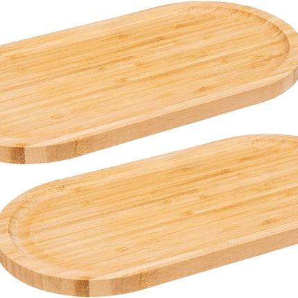 5Five Serveerplankje voor hapjes/fingerfood - 2x - 30 x 15 cm - bamboe hout - borrelplank - tapasplank
