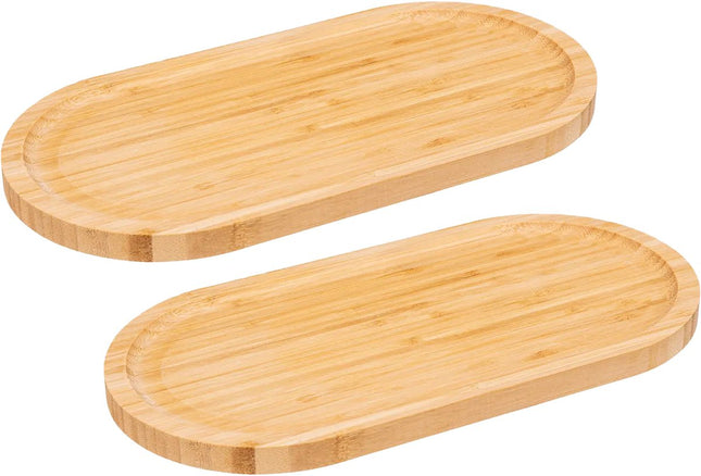 5Five Serveerplankje voor hapjes/fingerfood - 2x - 30 x 15 cm - bamboe hout - borrelplank - tapasplank