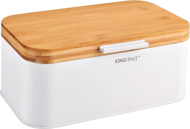 Kinghoff 1795 - Broodtrommel - Staal / hout - wit