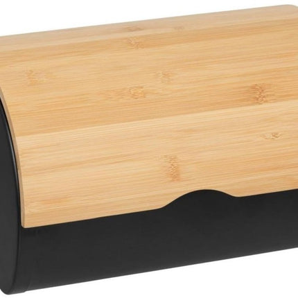 5Five Broodtrommel met klep/deksel - bamboe hout/metaal - 32 x 20 x 24 cm - zwart/naturel - Brooddozen