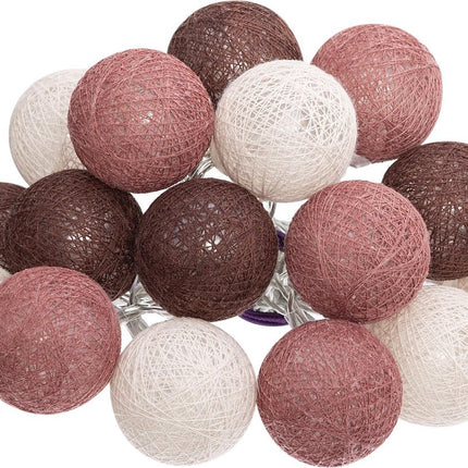 Atmosphera LED Feestverlichting Land balletjes aubergine / donkerroze - Lichtslingers katoen - Cotton ball - 16 Ballen - Dia 3.5 cm - Guirlande