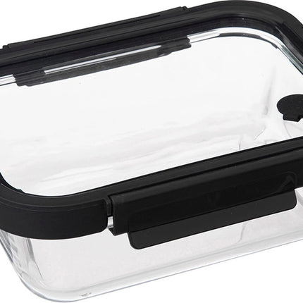 5Five Vershoudbakje met deksel - glas - luchtdicht - met clips - 19 x 14 x 7 cm - 500 ml - zwart/transparant