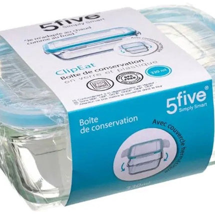 Set van 5 - Vershoudbakjes met deksel - glas - luchtdicht - met clips - 14 x 10 x 5 cm - 730 ml