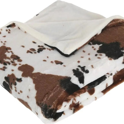 Fleece deken/fleeceplaid wit/bruin koeienprint 130 x 160 cm polyester - Bankdeken - Fleece deken - Fleece plaid
