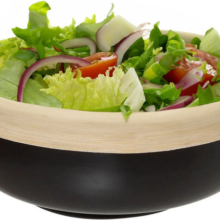 5Five - serveerschaal/saladeschaal - zwart - bamboe - 20 x 8 cm - rond