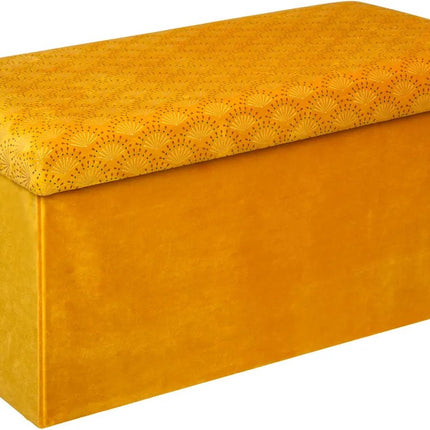 Atmosphera Poef/krukje/hocker Royal - Opvouwbare zit opslag box - fluweel Okergeel - 76 x 38 x 38 cm - MDF/polyester - 120 liter inhoud