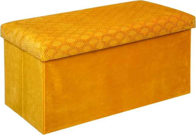 Atmosphera Poef/krukje/hocker Royal - Opvouwbare zit opslag box - fluweel Okergeel - 76 x 38 x 38 cm - MDF/polyester - 120 liter inhoud