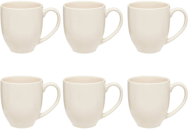 Warm Witte Stoneware Mokken Set van 6 - 48 cl - Moderne Design Mokken met Oor - Geschikt voor Koffie, Thee en Meer