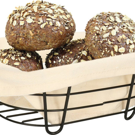 5Five - Broodmand Bistro - metaal/stof - ovaal - zwart/creme wit - 28 x 18 x 11 cm