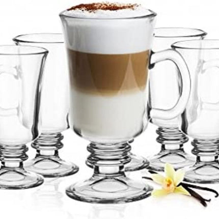 Irish Coffee – Koffieglazen – Luxe Latte Macchiato Glazen op voet met handvat - Set van 4 - 240 ml