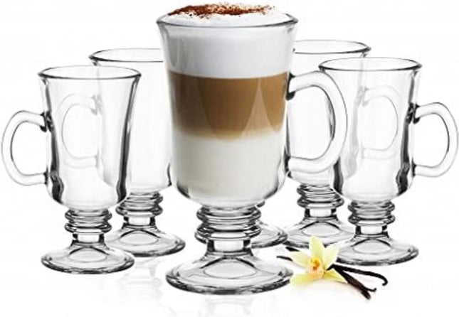 Irish Coffee – Koffieglazen – Luxe Latte Macchiato Glazen op voet met handvat - Set van 4 - 240 ml