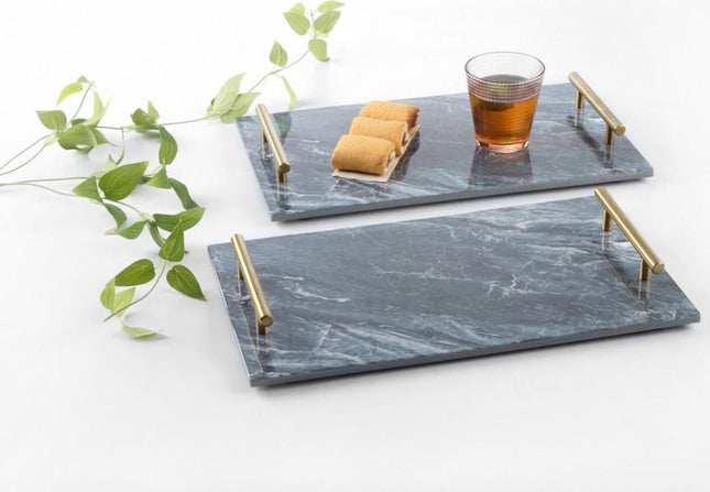 Marmeren dienblad met gouden hendels 40x24cm zwart