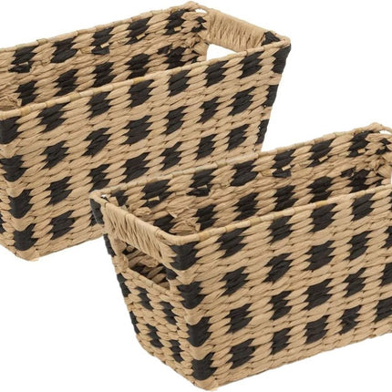 5Five Rieten opbergmand - 2x - gevlochten - beige/zwart - 31 x 15 x 1 - Kast-/badkamer mandjes