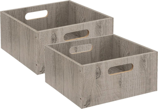 5five Opbergmand/kastmand van hout - Set van 2x stuks - grijs - 14 Liter - 31 x 31 x 15 cm - Opbergboxen - Vakkenkast manden