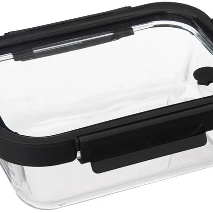 5Five Vershoudbakje met deksel - glas - luchtdicht - met clips - 21 x 17 x 7 cm - 900 ml - zwart/transparant