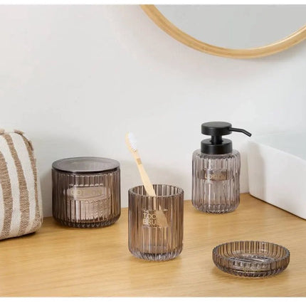 5Five Glazen Zeepbakje - Geribbeld - Ø11x3cm - Grijs