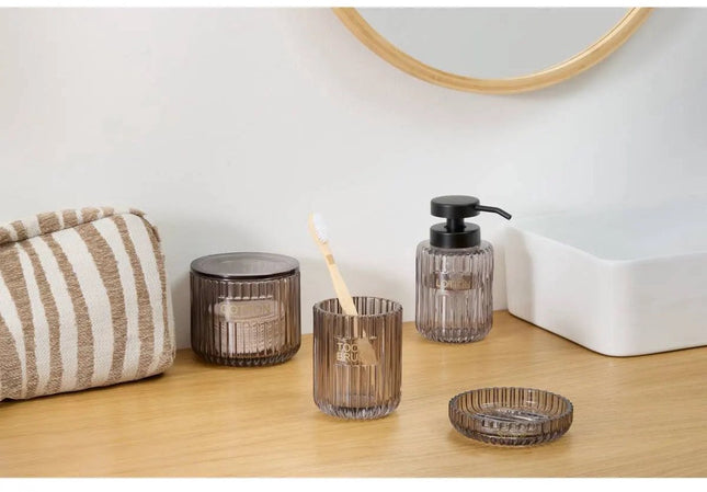 5Five Glazen Zeepbakje - Geribbeld - Ø11x3cm - Grijs