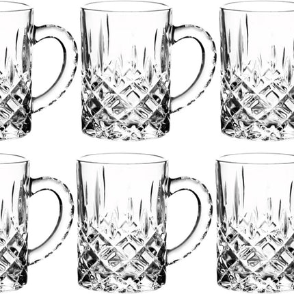 Luxe Theeglazenset met Zilveren Rand en Handvat – 6 Stuks – 250 ml – Ruitpatroon – Perfect als cadeau - met oortje - 6 stuks