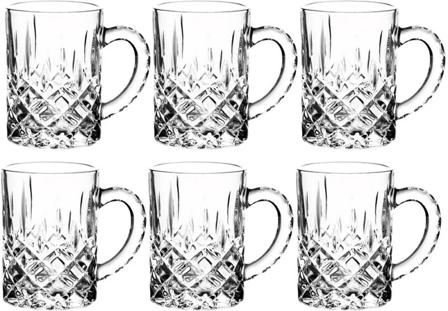 Luxe Theeglazenset met Zilveren Rand en Handvat – 6 Stuks – 250 ml – Ruitpatroon – Perfect als cadeau - met oortje - 6 stuks