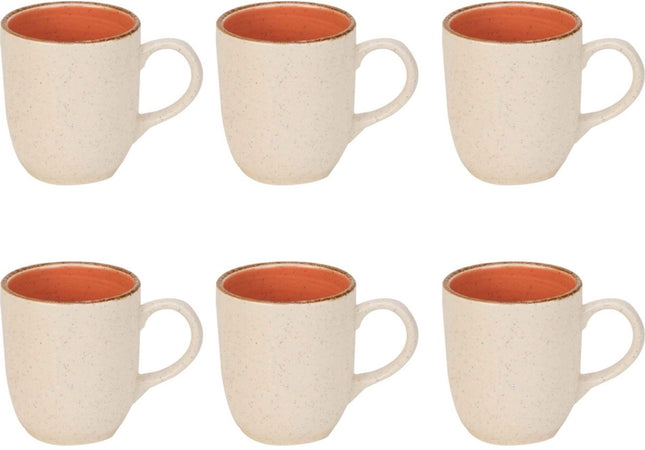 Set van 6 Granite Oranje Bekers – 36 cl Aardewerk Mokken voor Warme & Koude Dranken – Oven-, Magnetron- en Vaatwasserbestendig – Stijlvol Design met Oranje Binnenkant