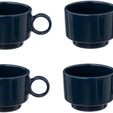 Set van 4 Retro Koffiekopjes 10 cl - Blauw - Stoneware - Praktisch en Stijlvol
