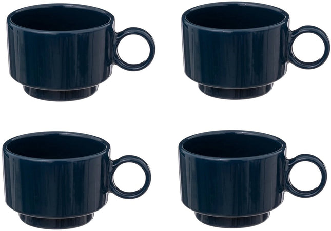 Set van 4 Retro Koffiekopjes 10 cl - Blauw - Stoneware - Praktisch en Stijlvol