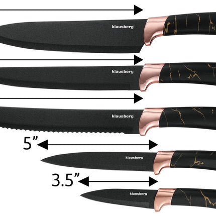 Klausberg 7768 - 6-delige messenset - Messenblok - Modern - Zwart bruin marmer