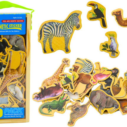 Houten Dieren Magnetenset - 20 Delige Dieren Magneten Hout - Educatief Speelgoed - Magnetische Dierentuin - Magnetische Sticker - Koelkast sticker - Magneetbord Sticker - Speelgoed - Magneet Kinderkamer