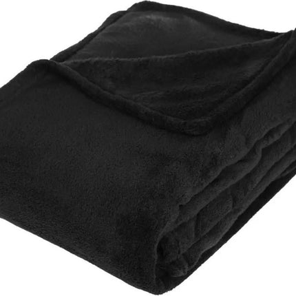 Atmosphera Plaid deken - zwart - polyester - 130 x 180 cm - Bankdeken - Fleece plaid