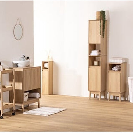 5Five Keuken/badkamer trolley 3 laags - L40 x B30 x H80 cm - naturel - PP hout - met wielen - opberg mandjes/bakjes