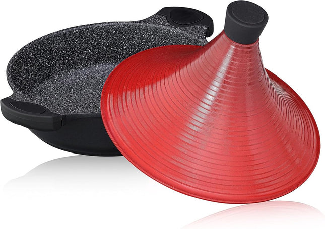 Marokkaanse Tajine Kookpot | Inductie | Zelfvullende deksel 28 cm metaal | Super Non Stick Traditionele Malse Slow Cook Tajin Braadpan'