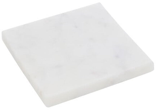 5Five Onderzetters voor glazen - marmer - 4x stuks - vierkant - steen - 10 x 10 cm - wit - in zwarte standaard van metaal