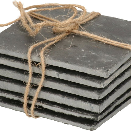 Secret de Gourmet Leisteen onderzetters - 6x stuks - 10 x 10 cm - onderzetters voor glazen