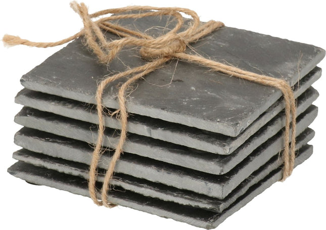 Secret de Gourmet Leisteen onderzetters - 6x stuks - 10 x 10 cm - onderzetters voor glazen