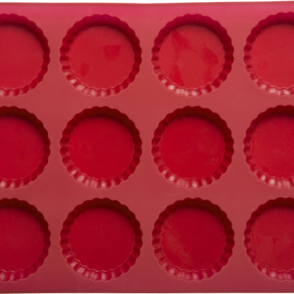 Taartvormen siliconen 37,2 x 26 x 2,2cm voor 12 taartjes | Rood | cakevorm met handgrepen | cakevormen | anti-aanbaklaag | voor oven en magnetron SILITELET-PRO