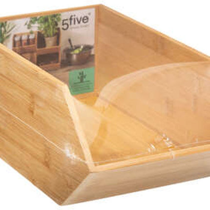 5Five Stapelbare opbergmand 1 vaks organizer - 3x - L18 x B31 x H12 cm - bamboe hout - lichtbruin