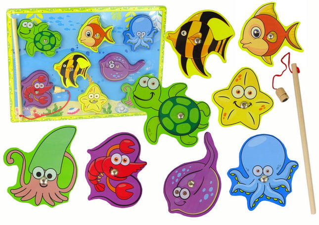 Houten Visspel Magnetisch - Educatief Speelgoed Zeedieren - Motoriek Spel voor Kinderen - Magnetisch Hengelspel - Vissen Hengelen - Vis Spel - Vis Vangen