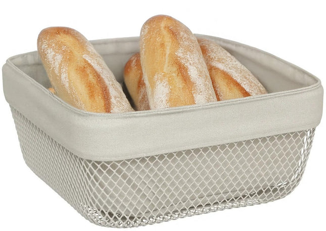 5Five Broodmandje Bistro plus - metaal/stof - beige - 25 x 11 cm - vierkant - draadmetaal - serveren broodjes