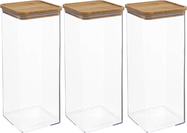 5Five - Keuken voorraadpot - Berlino - 3x - kunststof/bamboe - 2000 ml