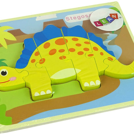 Leantoys Houten Puzzel Dinosaurus Stegosaurus Geel - 5mm Dikke Puzzelstukken - Dino Puzzel Educatief Speelgoed 3+ - Dino Puzzle - Houten Speelgoed - Educatief -