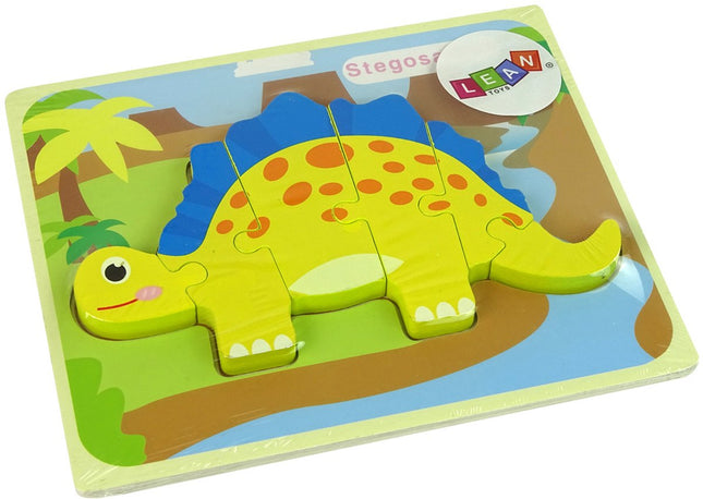 Leantoys Houten Puzzel Dinosaurus Stegosaurus Geel - 5mm Dikke Puzzelstukken - Dino Puzzel Educatief Speelgoed 3+ - Dino Puzzle - Houten Speelgoed - Educatief -
