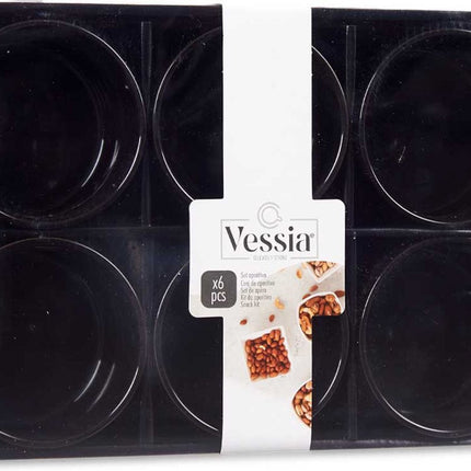 Vessia amuse/dessert kommetjes/serveer schaaltjes - set 6x stuks - zwart - 10 x 6 cm - keuken/eettafel - keramiek