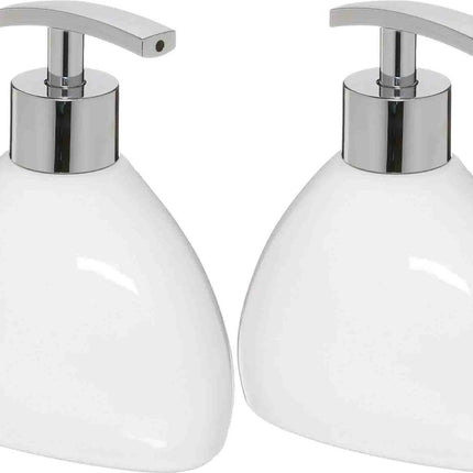 5five Zeeppompjes/zeepdispensers van keramiek - 2x stuks - wit - 300 ml